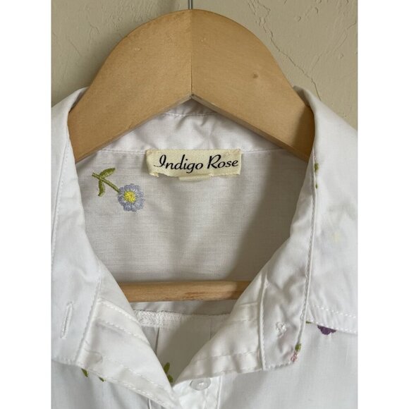 Indigo Rose Size Small White Floral Embroidered Collared Button Up Long Sleeve S - Picture 4 of 9